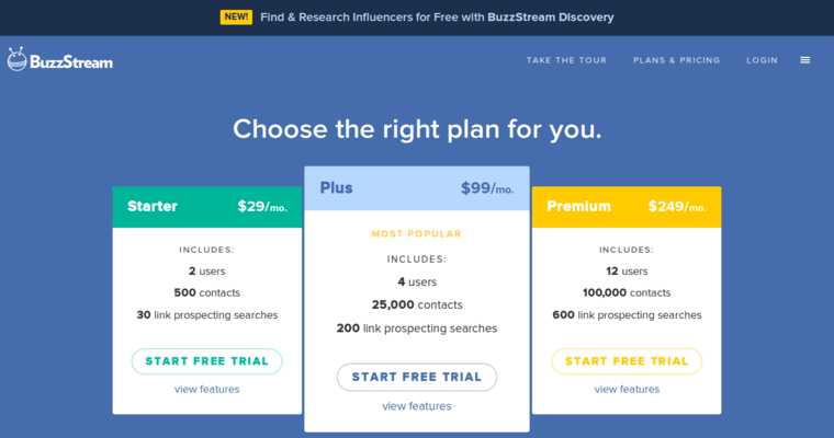 Pricing page of #7 Leading CRM Solutions: Buzzstream