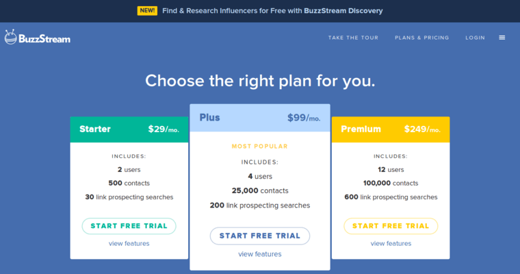 Pricing page of #7 Top CRM Solutions: Buzzstream