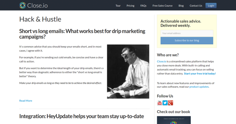 Blog page of #1 Leading Startup CRM Application: Close.io