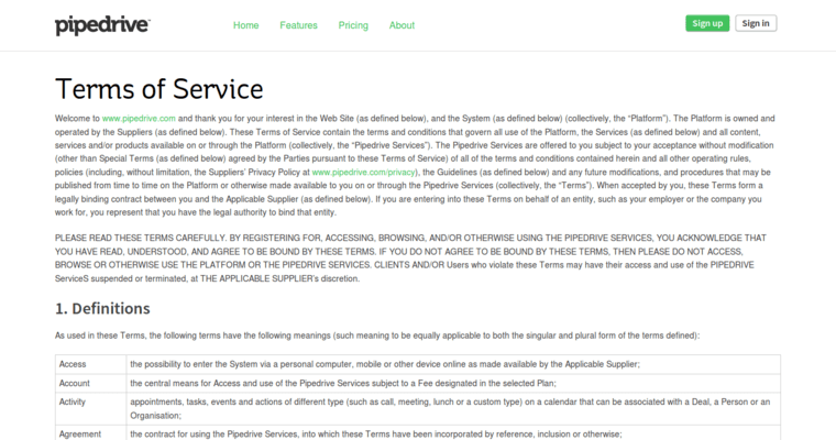 Service page of #2 Top Startup CRM Application: Pipedrive