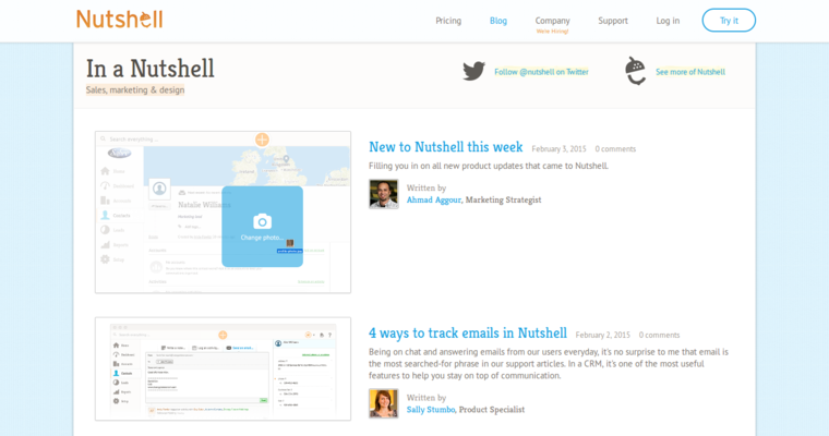 Blog page of #8 Leading Startup CRM Application: Nutshell CRM