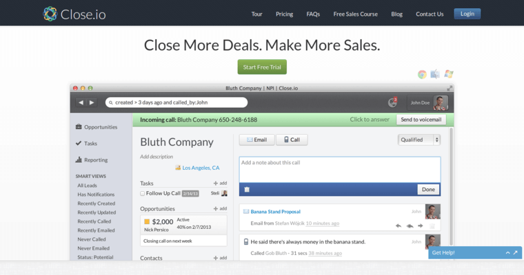 Home page of #5 Best Startup CRM Software: Close.io