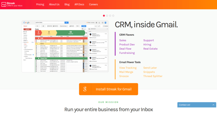 Home page of #2 Best Startup CRM Solution: Streak