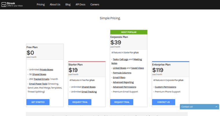 Pricing page of #8 Top Customer Relationship Management: Streak