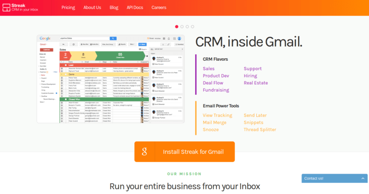 Home page of #8 Best Customer Relationship Management: Streak